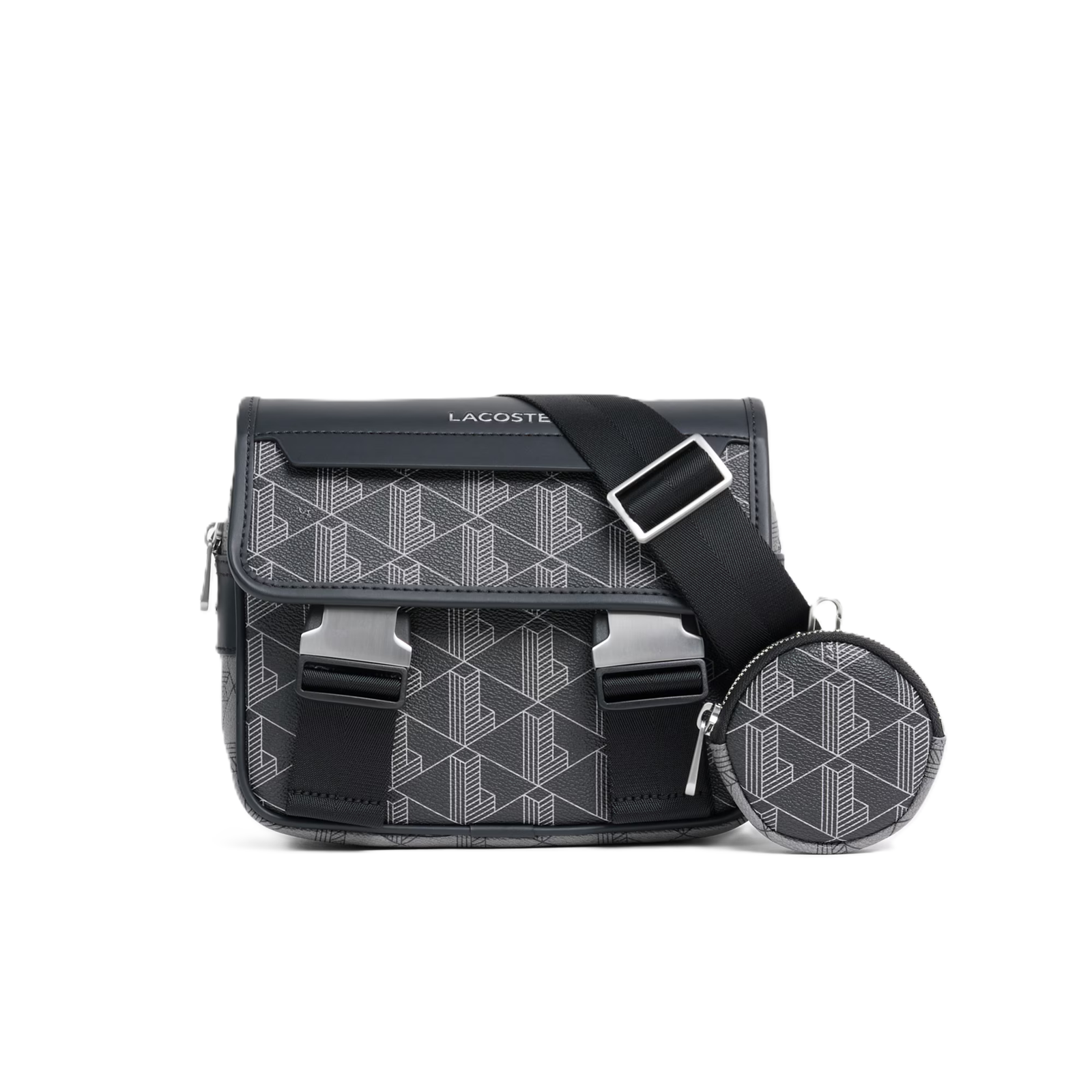 SACOCHE A RABAT CLIPSÉ THE BLEND LACOSTE MIX MONO NOIR GRIS NH5316BG T26 www.solene-maroquinerie.fr