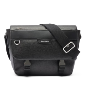 SACOCHEA RABAT EN CUIR LACOSTE OSSIAN NOIR NH5049OI 000 www.solene-maroquinerie.fr