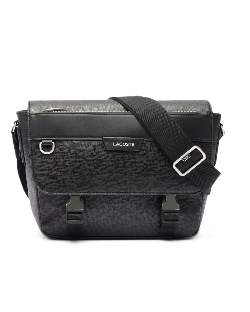 SACOCHEA RABAT EN CUIR LACOSTE OSSIAN NOIR NH5049OI 000 www.solene-maroquinerie.fr
