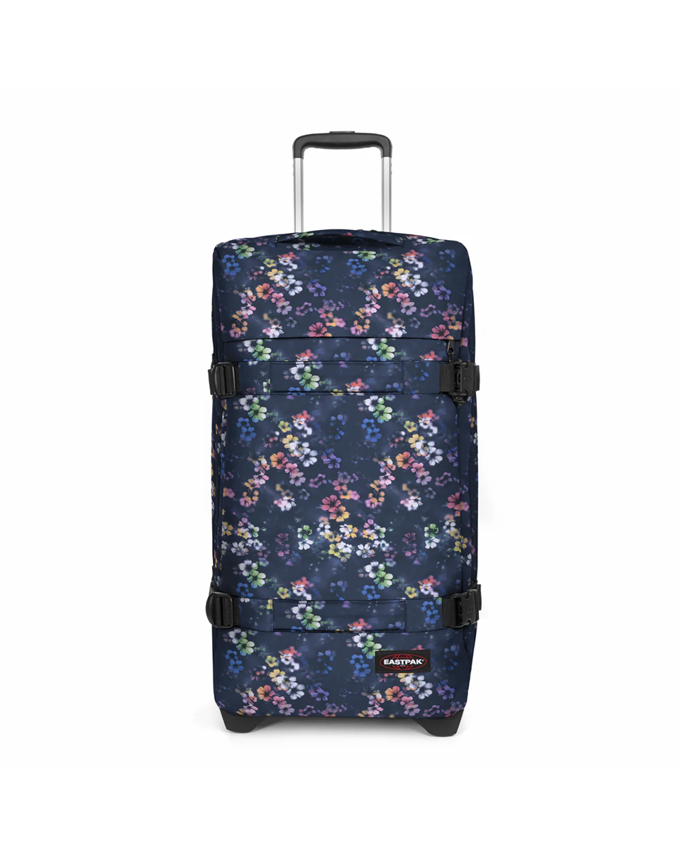 Valise moyenne à 2 roues avec 2 compartiments principaux et serrure TSA EASTPAK TRANSIT'R M EK0A5BA8 7V1 FLORA FADE NAVY www.solene-maroquinerie.fr
