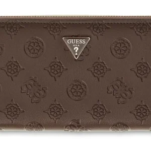 GUESS DIANA SLG LARGE ZIP AROUND - CHOCOLATE LOGO