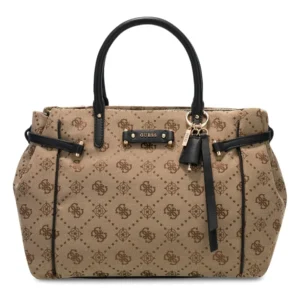 GUESS DOROTHY GIRLFRIEND SATCHEL - LATTE LOGO/BLACK