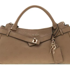 GUESS ELLA LOGO GIRLFRIEND SATCHEL - BEIGE LOGO