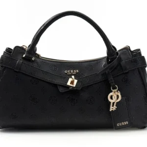 GUESS ELLA LOGO GIRLFRIEND SATCHEL - BLACK LOGO