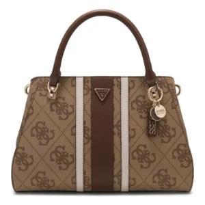 GUESS NOELLE II LUXURY SATCHEL - LATTE LOGO/BROWN