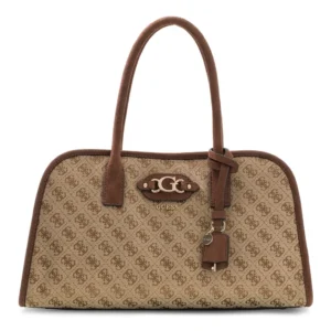 GUESS SAMANTHA GIRLFRIEND SATCHEL - LATTE LOGO/BROWN
