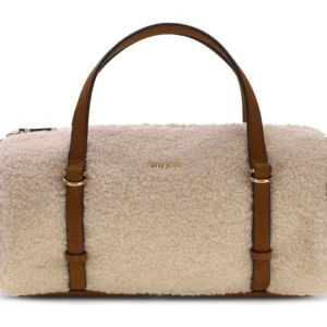 GUESS TAYLOR MINI BARREL SATCHEL - OFF WHITE/COGNAC